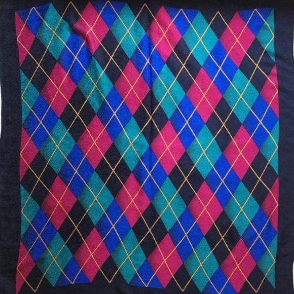 Givenchy Navy Pink Aqua Argyle Abstract Print Silk Scarf - Picture 1 of 7